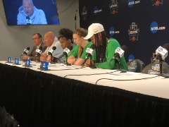 Timm with Oregon head women’s basketball coach Kelly Graves and Ducks standouts Ruthy Hebard, Sabrina Ionescu and Satou Sabally at the 2019 NCAA Division I West Regional in Portland.